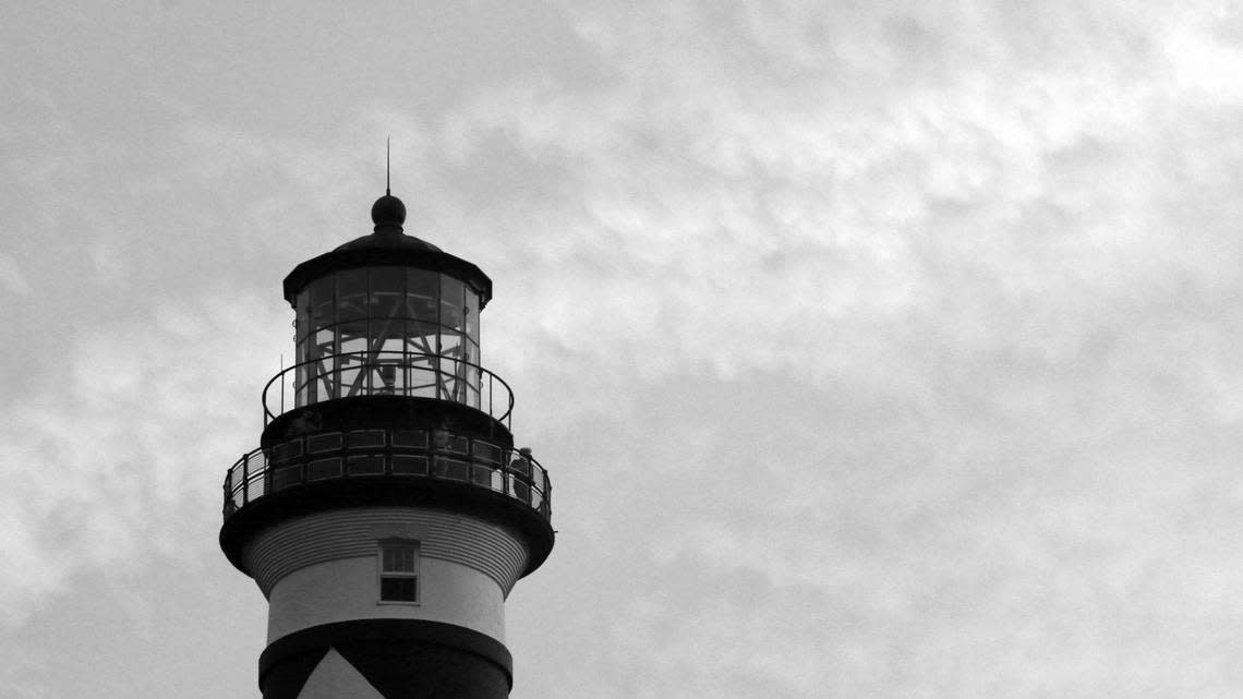 A closeup of the lantern and catwalk atop Cape Lookout Light Station on Core Banks off the Carteret County mainland. The lighthouse was closed to climbing in 2021 because of safety issues, and repair work began this year. The site is open to the public but the lighthouse will be closed until at least 2026.