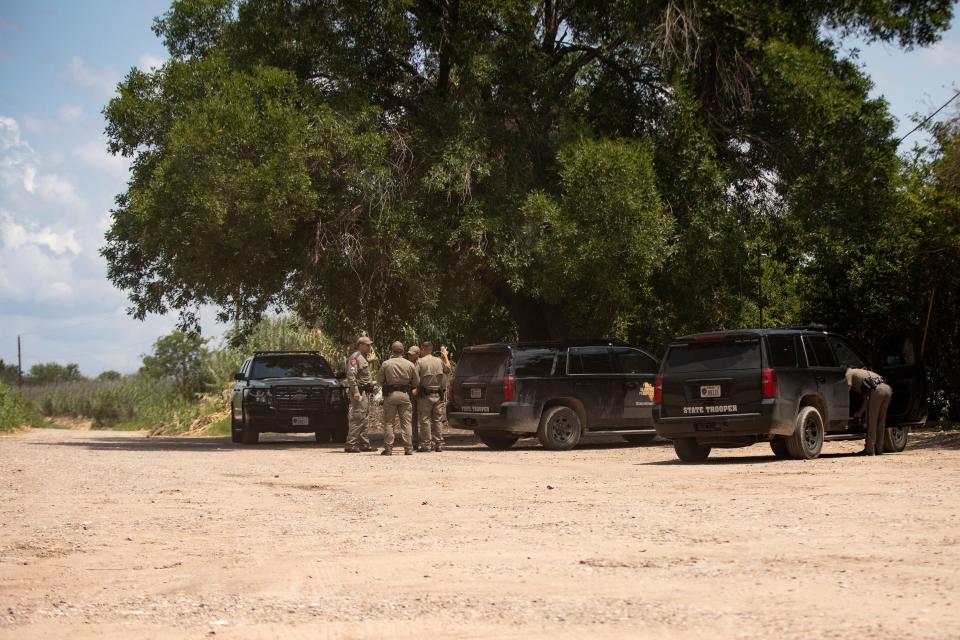 Texas Department of Public Safety officers near the U.S. and Mexico border in Del Rio on July 22, 2021. Troopers are a constant presence in Val Verde County.