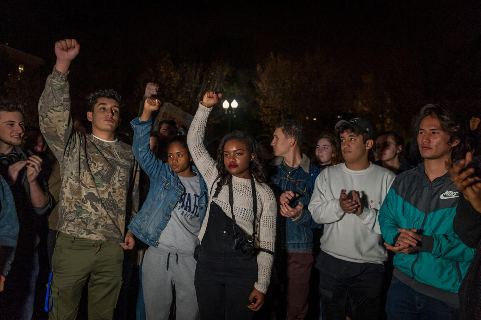 Tears and cheers as Donald Trump and Hillary Clinton supporters clash at the White House