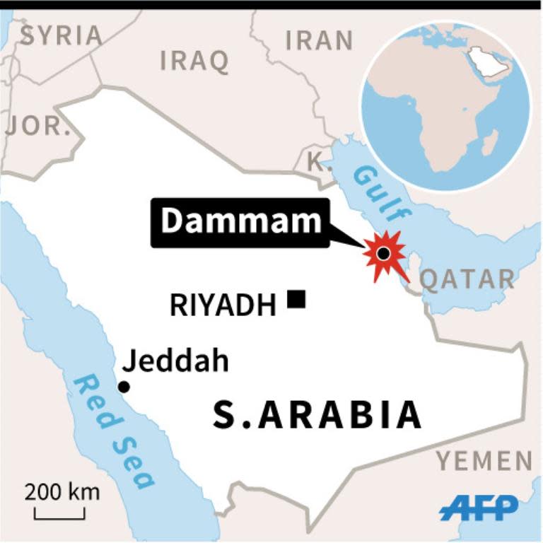 Map of S. Arabia locating attack on Shiite mosque in Dammam