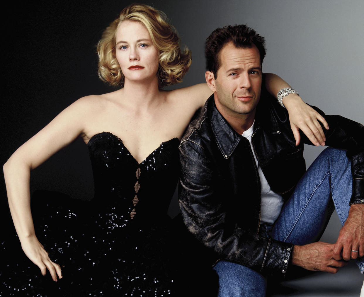 UNITED STATES - DECEMBER 10:  MOONLIGHTING - Gallery - Season Five - 12/10/1988, Cybill Shepherd (Maddie), Bruce Willis (David) ,  (Photo by ABC Photo Archives/Disney General Entertainment Content via Getty Images)