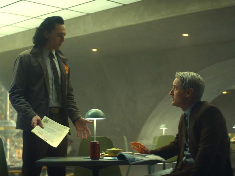 Tom Hiddleston as Loki and Owen Wilson as Agent Mobius in "Loki."
