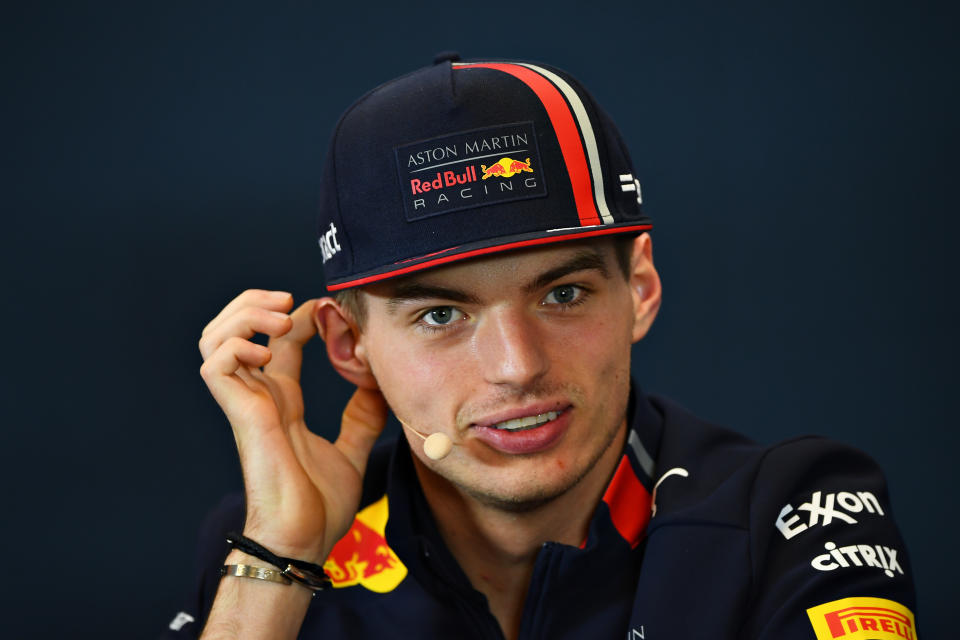 AUSTIN, TEXAS - OCTOBER 31: Max Verstappen of Netherlands and Red Bull Racing talks in the Drivers Press Conference during previews ahead of the F1 Grand Prix of USA at Circuit of The Americas on October 31, 2019 in Austin, Texas. (Photo by Clive Mason/Getty Images)