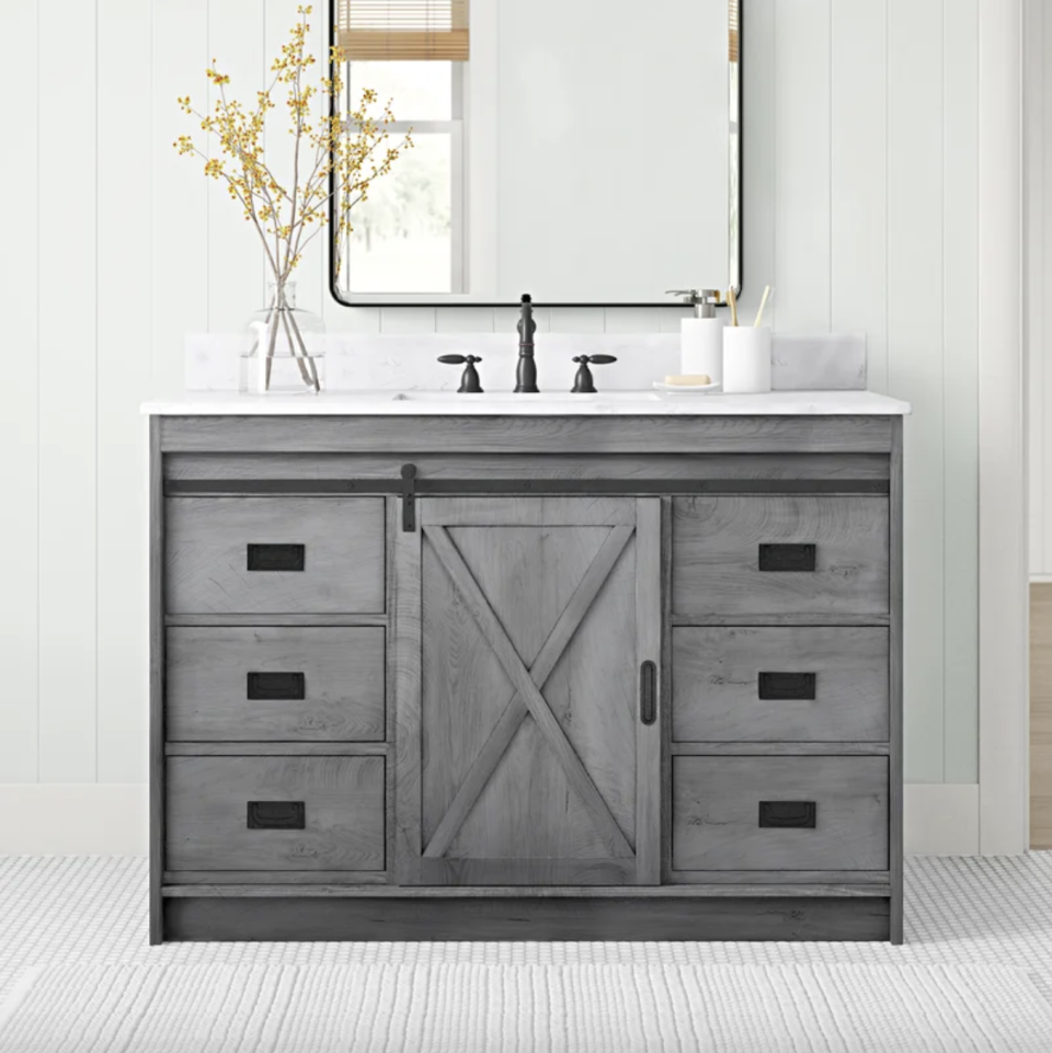 Jillian 48'' Free Standing Single Bathroom Vanity with Engineered Stone Top