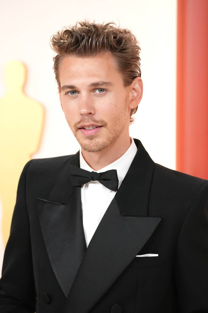 A close-up of Austin wearing a tux