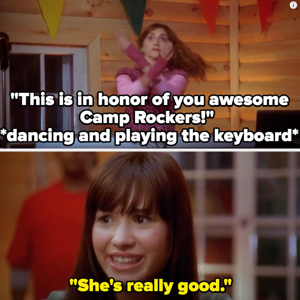 Caitlyn: "This is in honor of you awesome Camp Rockers!" *dancing and playing the keyboard — Mitchie: "She's really good"