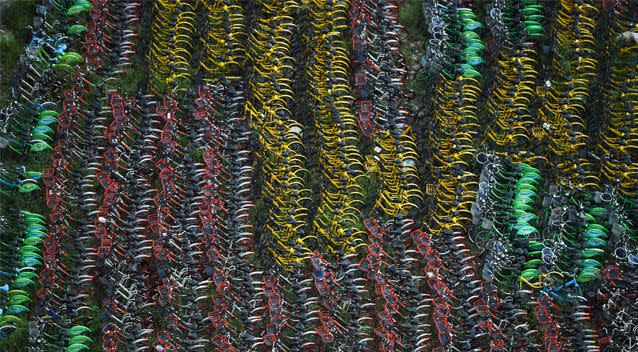 This Shanghai site has thousands of bikes squeezed in as the government cracks down on the scheme. Source: Getty