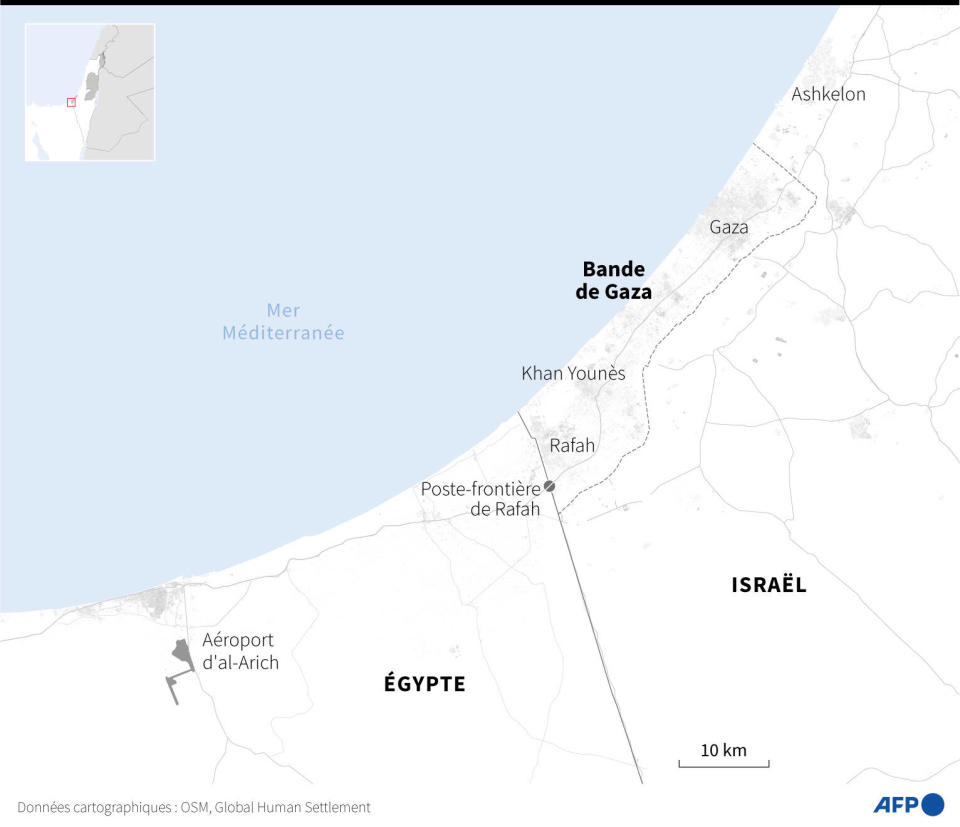 La bande de Gaza entourée d’Israël et de l’Égypte.