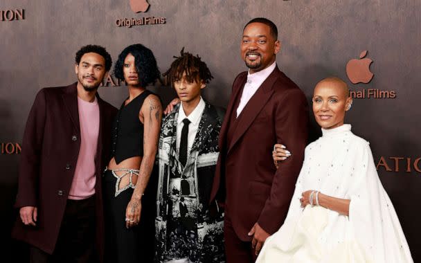 PHOTO: Trey Smith, Willow Smith, Jaden Smith, Will Smith, and Jada Pinkett Smith arrive for the premiere of Apple Original Films' 'Emancipation' at the Regency Village Theatre, Nov. 30, 2022, in Los Angeles. (Michael Tran/AFP via Getty Images)