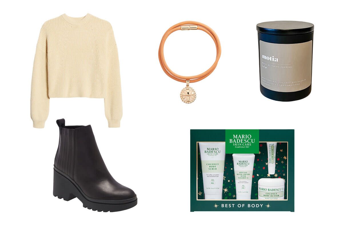 Nordstrom Semi Annual Sale Collage Sweater Boots Skincare Candle Bracelet