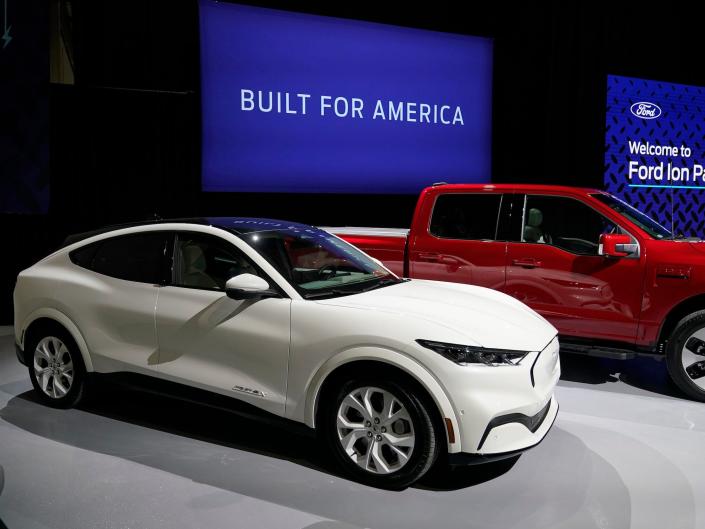 The 2023 Ford Mustang Mach-E is displayed