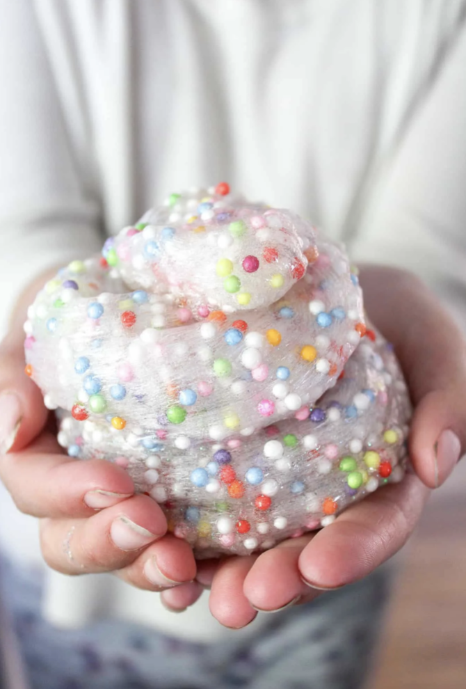 crafts for kids, close up of a hands holing crunchy slime