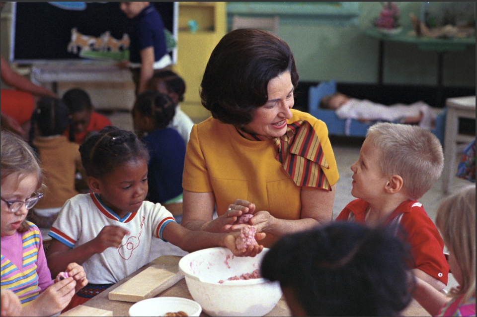 Lady Bird Johnson is among the first ladies featured in a new literacy-themed exhibit at the National First Ladies Library & Museum in Canton.