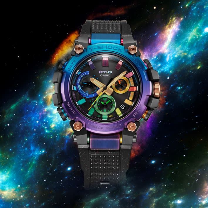 G-SHOCK以外太空中的瀰漫星雲為靈感並結合MT-G規格打造全新錶款MTG-B3000DN，建議售價為NT$39,000。（圖／品牌業者提供）