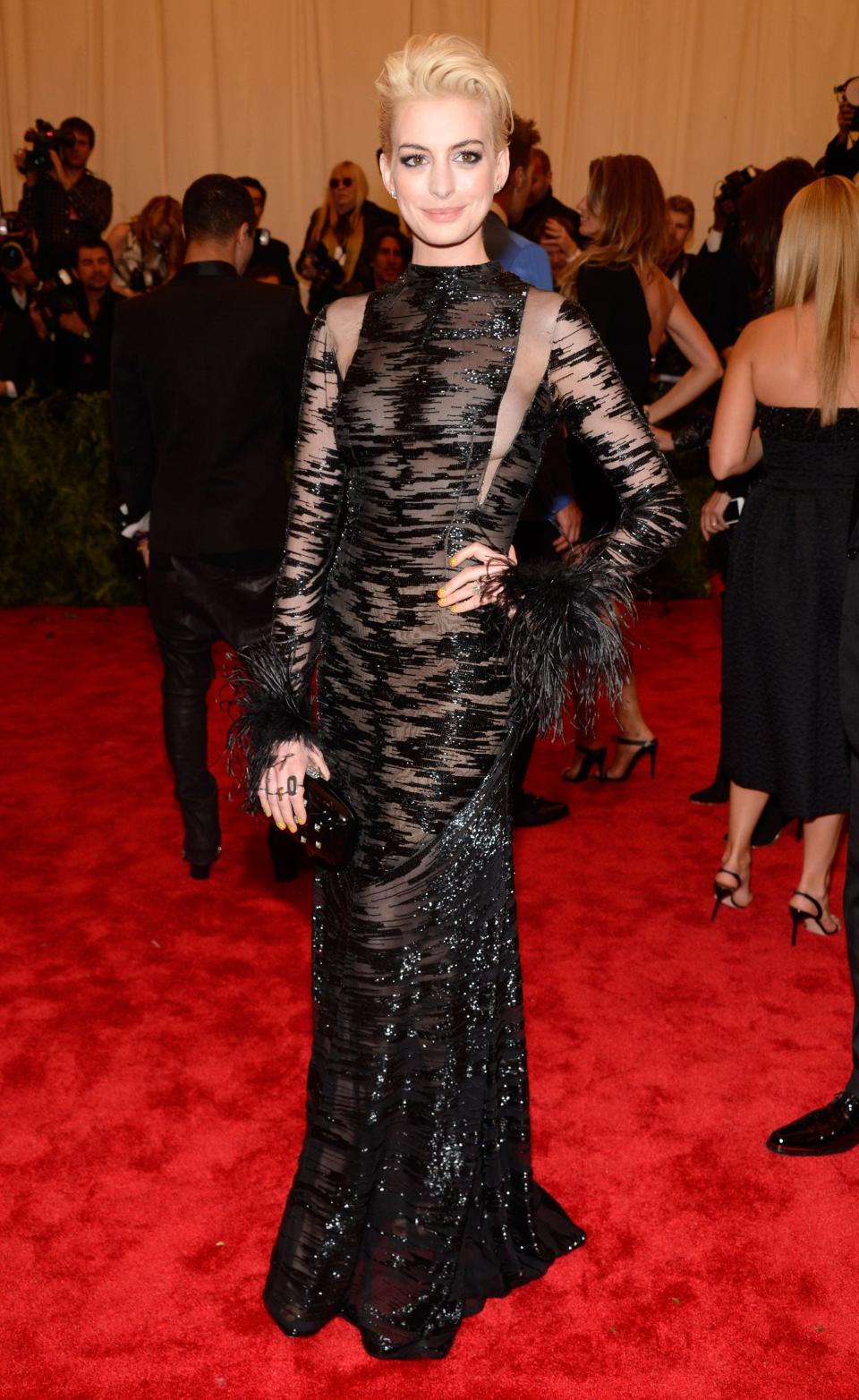 Anne Hathaway attends the Costume Institute Gala for the "PUNK: Chaos to Couture"