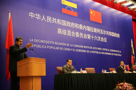 Venezuela's President Nicolas Maduro speaks during a meeting in Beijing, China September 14, 2018. Miraflores Palace/Handout via REUTERS