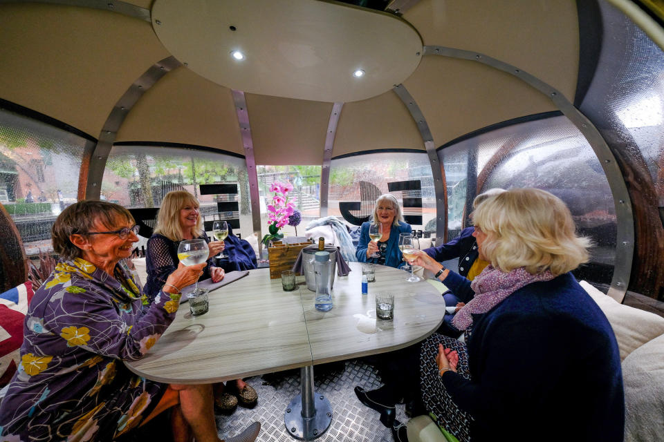 A restaurant in Birmingham which serves diners in sealed glass ‘bubbles’ is bucking the national trend and is FOUR TIMES busier than before Covid-19. The trendy eaterie, called Craft, is currently doing 600 covers a week, which is four times the amount they were doing pre-lockdown. Owner Sam Morgan, 38, runs the restaurant with wife Emma, 37, and they serve traditional British food with modern twists. The couple say one of the key reasons for their success was a series of transparent pods which they built as a novelty before the pandemic swept the world.