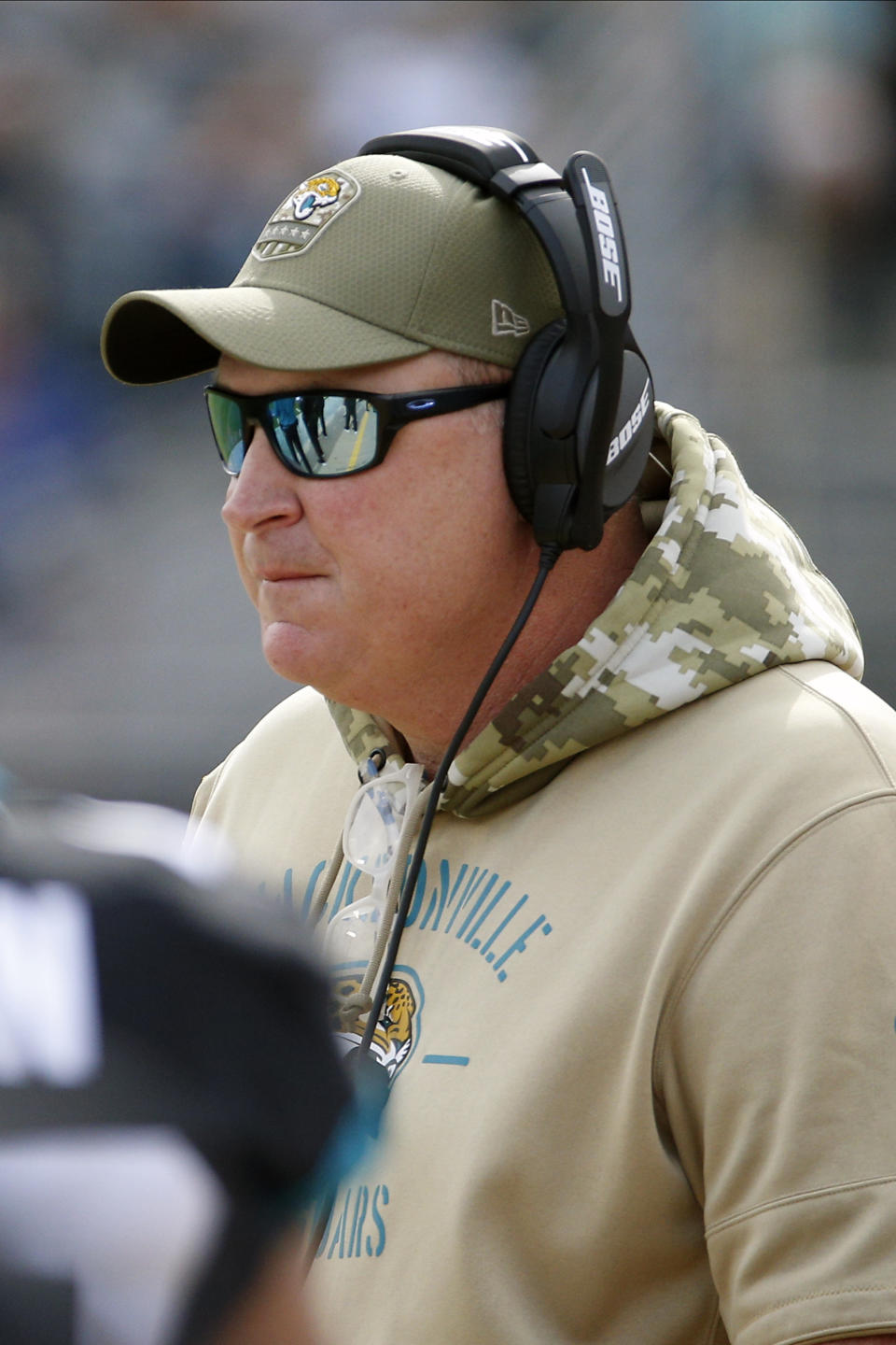 Jacksonville Jaguars head coach Doug Marrone watches play during the first half of an NFL football game against the Tampa Bay Buccaneers, Sunday, Dec. 1, 2019, in Jacksonville, Fla. (AP Photo/Stephen B. Morton)