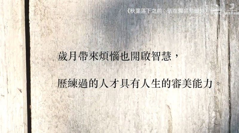  詹慶齡說，現在是人生四季中的秋天，初秋時節。（圖／翻攝自「秋葉落下之前」YT影片）