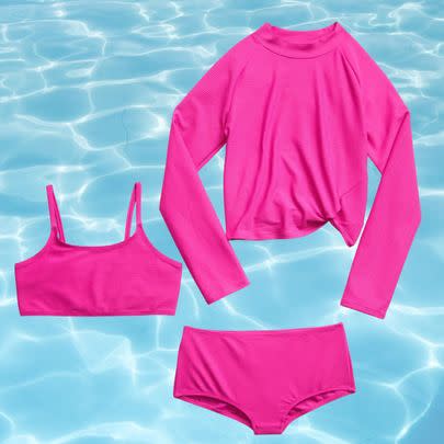 A three-piece girl's swimsuit