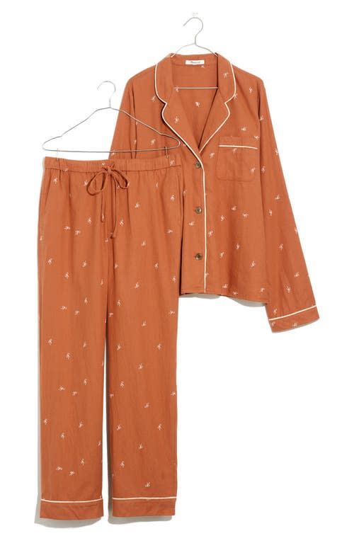 21) Bow Embroidered Flannel Bedtime Pajamas