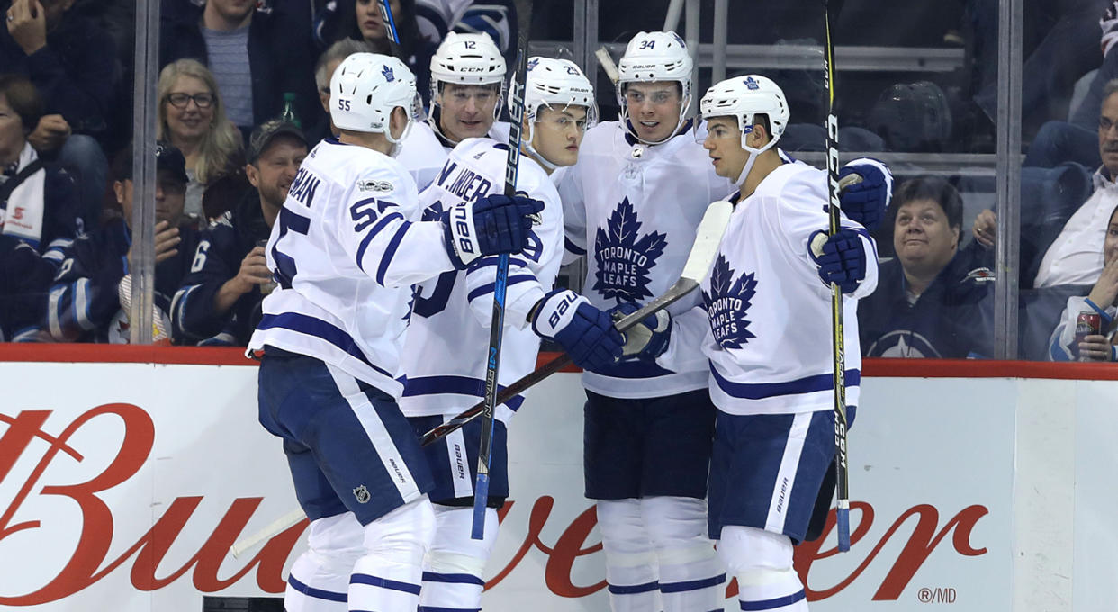 Patrick Marleau starred in his Maple Leafs debut with a pair of goals in Toronto’s 7-2 win over Winnipeg.