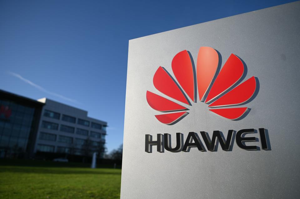 A photograph shows the logo of Chinese company Huawei at their main UK offices in Reading, west of London, on January 28, 2020. - Prime Minister Boris Johnson is expected to announce a strategic decision on January 28, on the participation of the controversial Chinese company Huawei in the UK's 5G network, at the risk of angering his US allies a few days before Brexit. (Photo by DANIEL LEAL-OLIVAS / AFP) (Photo by DANIEL LEAL-OLIVAS/AFP via Getty Images)