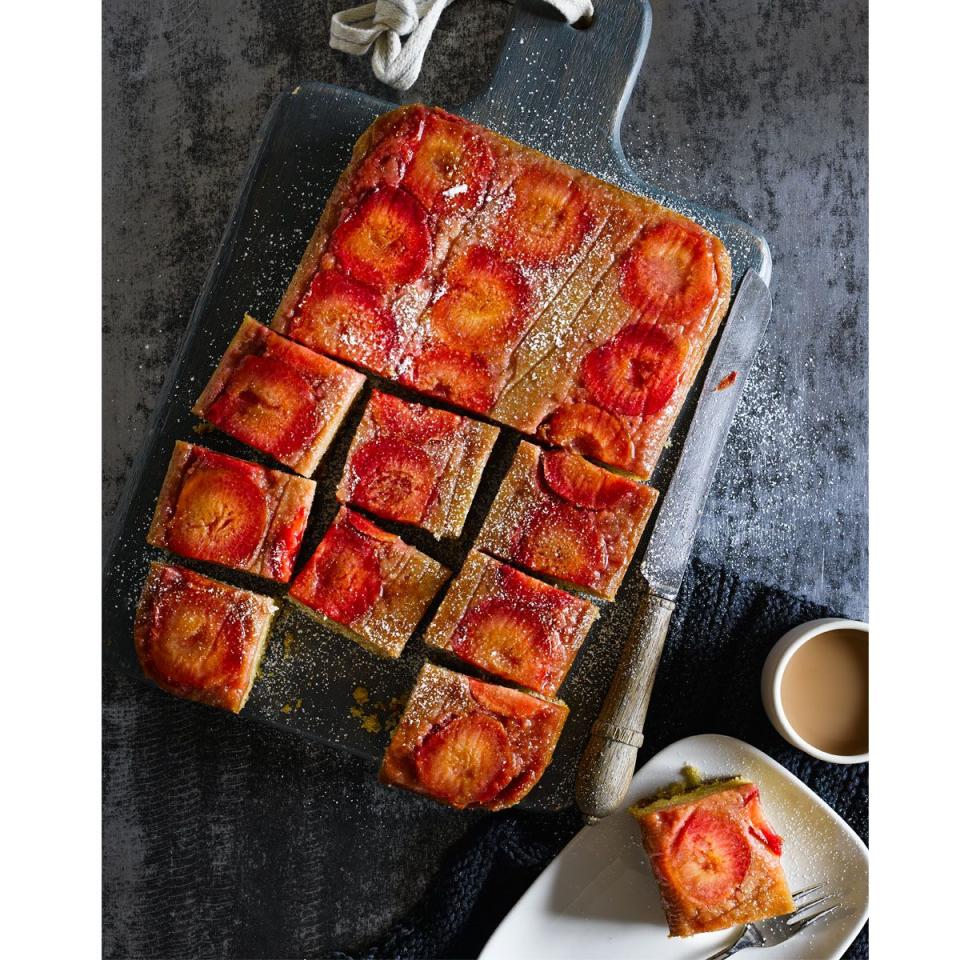<p>Serve this tray bake cake recipe at room temperature with a cup of tea, or warm with ice cream for a comforting dessert.</p><p><strong>Recipe: <a href="https://www.goodhousekeeping.com/uk/food/recipes/a557204/plum-and-almond-tray-bake/" rel="nofollow noopener" target="_blank" data-ylk="slk:Plum and Almond Tray Bake;elm:context_link;itc:0;sec:content-canvas" class="link ">Plum and Almond Tray Bake</a></strong></p>
