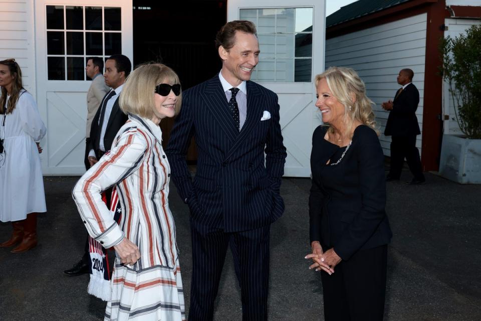 Anna Wintour, Tom Hiddleston and  First Lady of the United States, Dr. Jill Biden at the Ralph Lauren show (Getty Images)