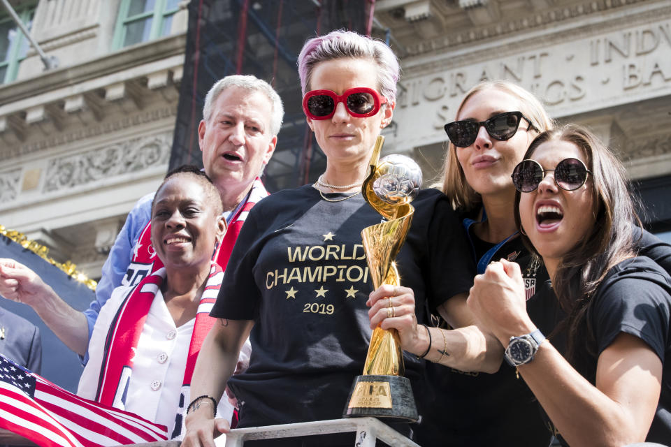 Allyson Felix points to Megan Rapinoe and the USWNT as allies in a larger fight for advancing the cause of women athletes. (Getty)