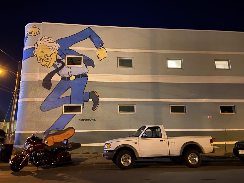 A Bernie Sanders mural on the side of an art gallery in Richmond, Va.