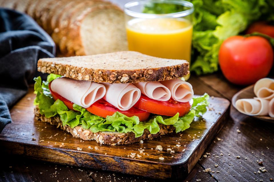 Ham, lettu7ce, tomato sandwich