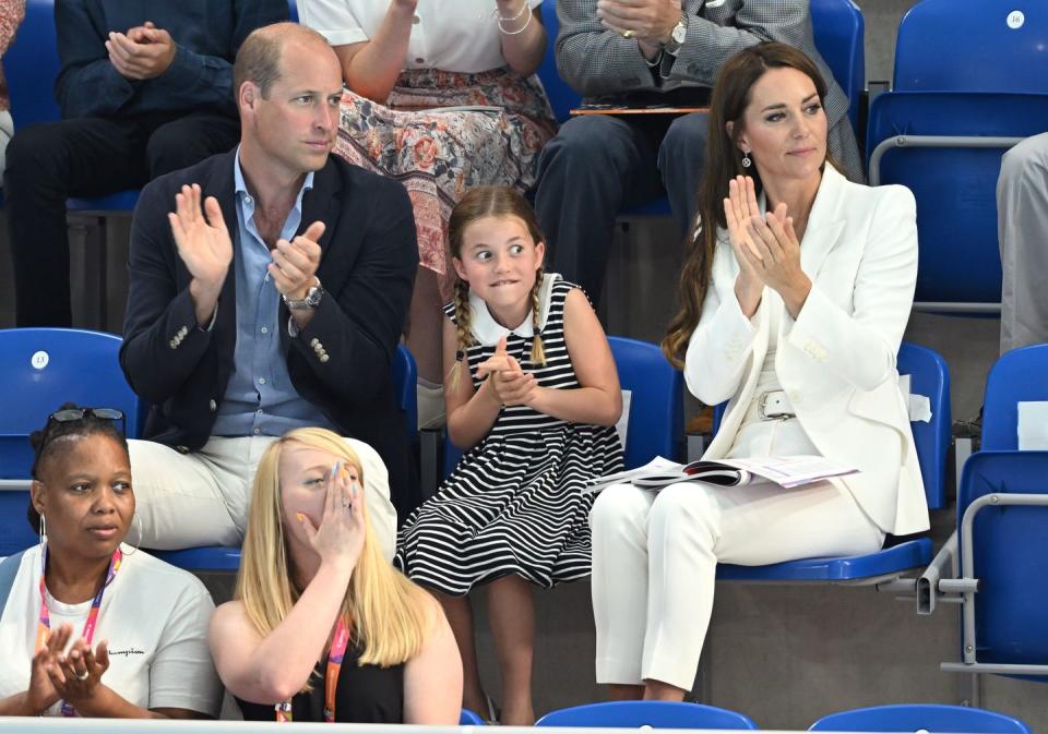 <p>Princess Charlotte<a href="https://www.townandcountrymag.com/society/tradition/a40782416/princess-charlotte-prince-william-kate-middleton-commonwealth-games-2022-photos/" rel="nofollow noopener" target="_blank" data-ylk="slk:made her first solo royal appearance with her parents;elm:context_link;itc:0;sec:content-canvas" class="link "> made her first solo royal appearance with her parents</a> when she attended the Commonwealth Games. She was extremely animated as she watched the swimming, field hockey, and gymnastics competitions. </p><p><a class="link " href="https://www.townandcountrymag.com/society/tradition/g40743633/royal-family-2022-commonwealth-games-photos/" rel="nofollow noopener" target="_blank" data-ylk="slk:See all the Commonwealth Games photos here;elm:context_link;itc:0;sec:content-canvas">See all the Commonwealth Games photos here</a> </p>