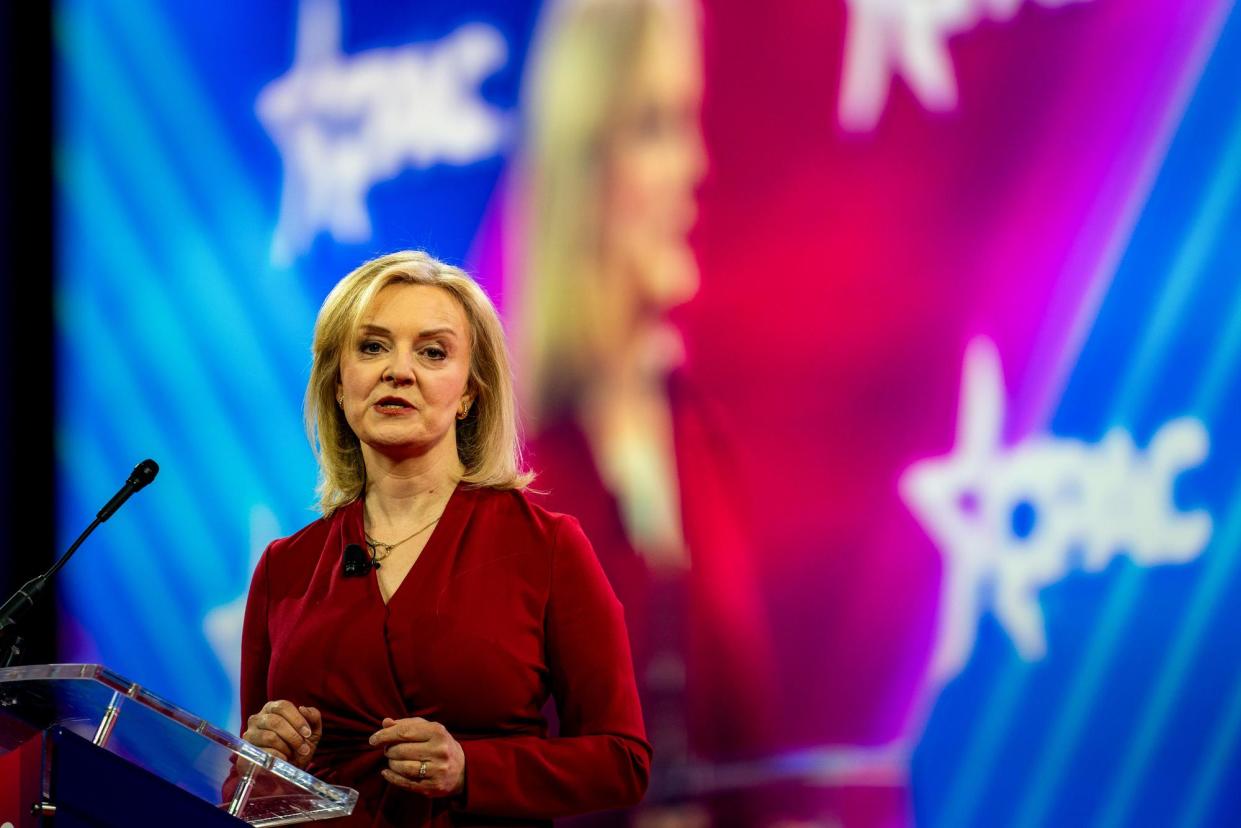 <span>Liz Truss speaks at CPAC in National Harbor, Maryland, on 22 February 2024.</span><span>Photograph: Kent Nishimura/Bloomberg via Getty Images</span>