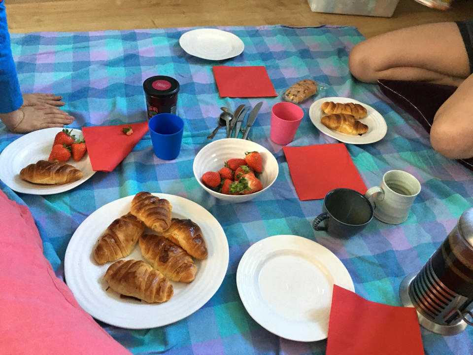 One day of their 'trip', they woke up to a French breakfast (SWNS)