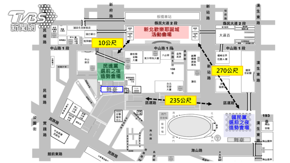警方公布新北選前之夜活動平面圖。（圖／TVBS）