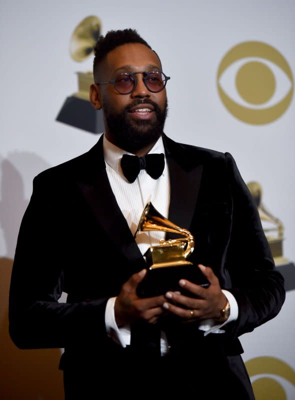 PJ Morton appears backstage with his award for Best R&B Song award for "Say So," during the 62nd annual Grammy Awards held at Staples Center in Los Angeles on January 26, 2020. The Maroon 5 band member turns 43 on March 29. File Photo by Christine Chew/UPI