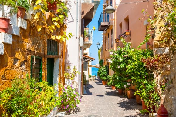 Beautiful street in Chania, Crete, Greece. Summer landscape