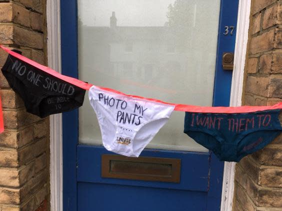 Knickers draped outside the home of Christoper Chope, the MP who blocked a bill to illegalise upskirting (Twitter/Lorna Rees)