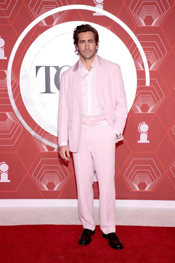 Jake Gyllenhaal on the 74th Annual Tony Awards red carpet with one hand in his pants pocket