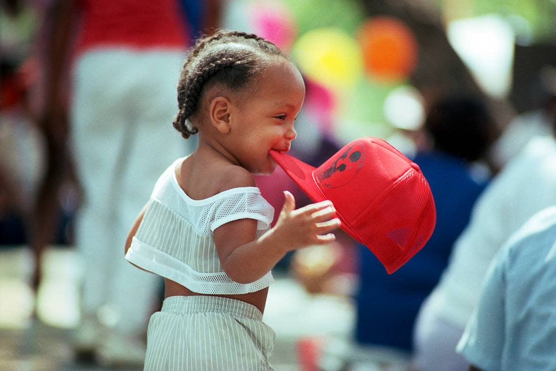 Otis D. Carr, 18 months old, attending Juneteenth festivities at Sycamore Park in Fort Worth in 1986.
