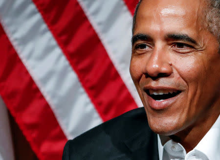 Former U.S. President Barack Obama speaks during a meeting with youth leaders at the Logan Center for the Arts at the University of Chicago to discuss strategies for community organization and civic engagement in Chicago, Illinois, U.S., April 24, 2017. REUTERS/Kamil Krzaczynski