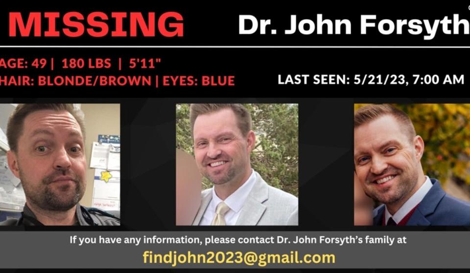 Dr John Forsyth vanished on 21 May when he left a hospital shift (Facebook)