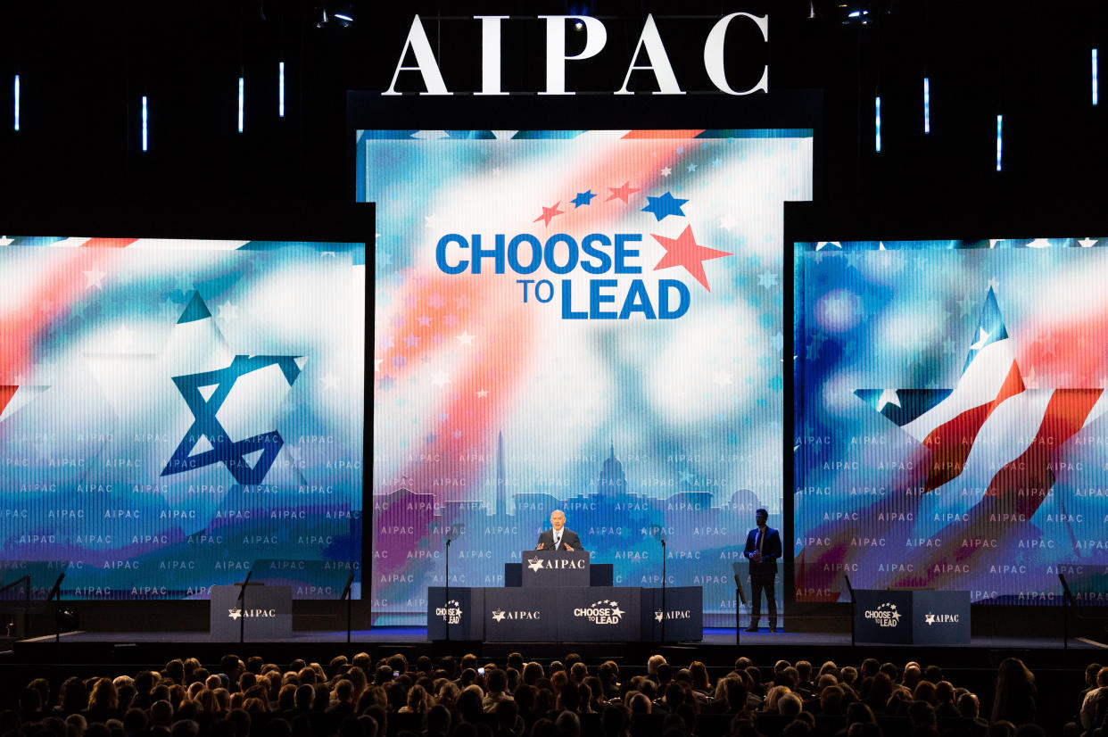 AIPAC's policy conference draws high-profile speakers including&nbsp;Israeli Prime Minister Benjamin Netanyahu. (Photo: Michael Brochstein/SOPA Images/LightRocket via Getty Images)