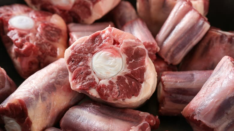 Raw oxtail in a pile