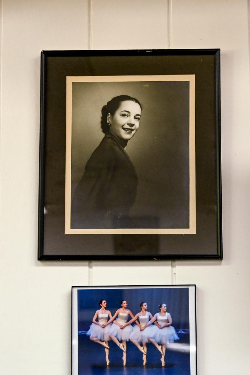 A photo of Theda Assiff-MacGriff hangs on the wall of her daughter Patrice Van Voorhees' business on Monday, July 17, 2023, at The Studio Performing Arts Center in East Lansing.