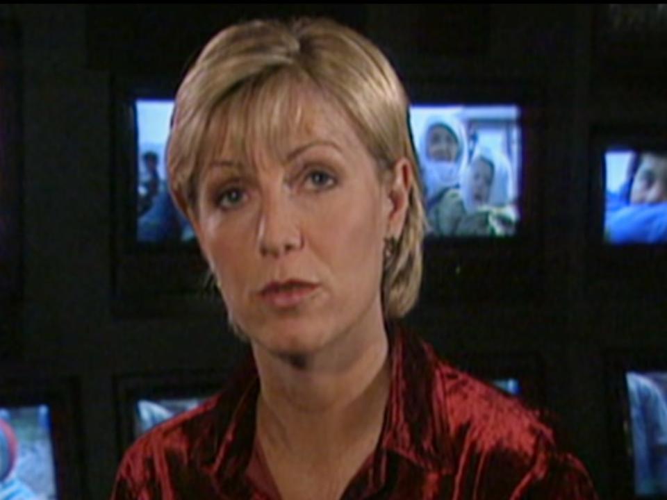 Archive footage of Jill Dando's appeal for aid during the Yugoslav conflict in the "Who Killed Jill Dando?" Netflix docuseries.