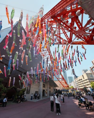 Carp streamers cover Tokyo Tower and Skytree in Japan