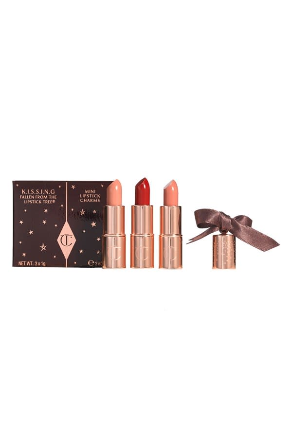 These mini lipsticks are perfect for slipping into your clutch and touching up on the go. Oh, and also perfect for kissing. Charlotte Tilbury K.I.S.S.I.N.G. Mini Lipstick Charm Trio ($39)