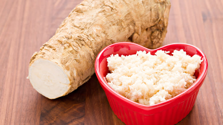 Fresh horseradish root and grated 